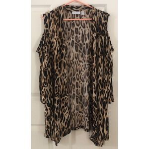 Susan Graver Animal Print Liquid Knit‎ Open Cold Shoulder Cardigan Boho Flowy 2X